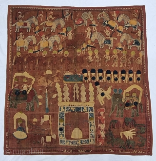 Kanduri shrine Applique Wall Hanging. It is Presented by both Hindu and Muslim Pilgrims as on offering on the grave of the Muslim Prince Sara Masoud. From Uttar Pradesh, India. 
C.1875 -1900.
Its size  ...