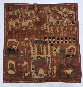 Kanduri shrine Applique Wall Hanging. It is Presented by both Hindu and Muslim Pilgrims as on offering on the grave of the Muslim Prince Sara Masoud. From Uttar Pradesh, India. 
C.1875 -1900.
Its size  ...