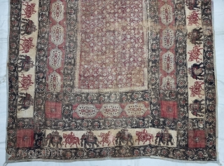 An Kalamkari And Block Print And Hand-Drawn, Mordant- And Resist-Dyed Khadi Cotton, From Gujarat  Region of North-West India. India. 

Exported to the South-East-Asian Markets.

c.1875-1900. 

Its size is 131cmX158cm(20220716_152245).    