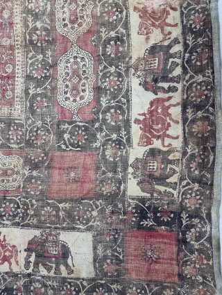 An Kalamkari And Block Print And Hand-Drawn, Mordant- And Resist-Dyed Khadi Cotton, From Gujarat  Region of North-West India. India. 

Exported to the South-East-Asian Markets.

c.1875-1900. 

Its size is 131cmX158cm(20220716_152245).    