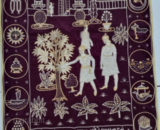 A Rare Jain Temple Hanging, 
From Gujarat in Northwest India. India

Its size is 82cmX142cm.

Weight is 1 Kgs 324 Gm

C.1930.- 1966.

Showing the KalpaVriksha in the Garden With the Standing King And His Misters on the  ...