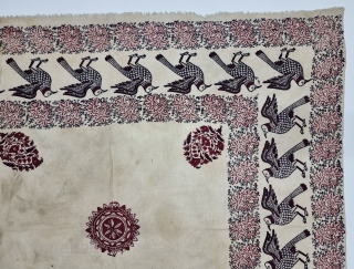 
Block-Print With Birds and Floral Design , Kalamkari And Wood-Block , Hand-Drawn Mordant-And Resist-Dyed Cotton,

From Rajasthan Region, North-West India. India. 

C.1900 - 1925.

Exported to the European Market.

Its size is 88cmX96cm (20230714_153613).  