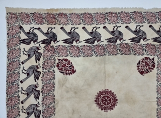 
Block-Print With Birds and Floral Design , Kalamkari And Wood-Block , Hand-Drawn Mordant-And Resist-Dyed Cotton,

From Rajasthan Region, North-West India. India. 

C.1900 - 1925.

Exported to the European Market.

Its size is 88cmX96cm (20230714_153613).  