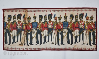 A Rare British Army Manchester Print Chakla (Wall Hanging) From Manchester England made for the Indian Market. India. Roller Printed on Cotton.

C.1900.

Its size is 53cmX115cm (20230715_161211).       
