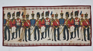 A Rare British Army Manchester Print Chakla (Wall Hanging) From Manchester England made for the Indian Market. India. Roller Printed on Cotton.

C.1900.

Its size is 53cmX115cm (20230715_161211).       