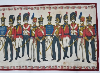 A Rare British Army Manchester Print Chakla (Wall Hanging) From Manchester England made for the Indian Market. India. Roller Printed on Cotton.

C.1900.

Its size is 53cmX115cm (20230715_161211).       