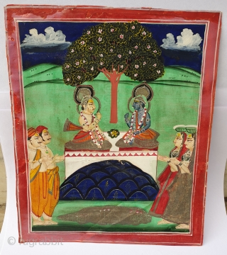 A Miniature Painting of the Shri Krishna Ji and Balaram Ji with Gopies and Sakha’s Nathdwara North-India. India. Late 19th Early 20th Century. Its size 17cmX100cm (20190718_151236).      