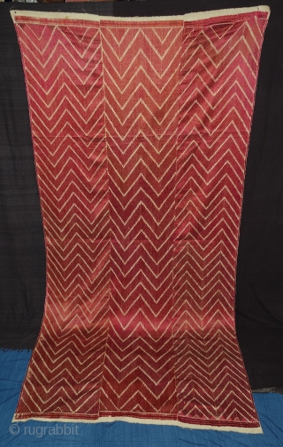 Thirma Phulkari From West(Pakistan)Punjab. India. Known As Wedding Thirma Bagh. Rare Influence of showing Lahariya Weave Design. c.1900. Its size is 115cmX240cm(DSC07963).           