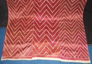 Thirma Phulkari From West(Pakistan)Punjab. India. Known As Wedding Thirma Bagh. Rare Influence of showing Lahariya Weave Design. c.1900. Its size is 115cmX240cm(DSC07963).           