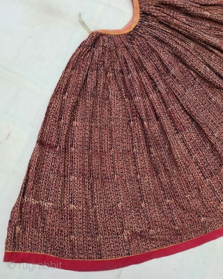 An Rare Wood-Block Print Ghagra (Skirt) Mordant- And Resist-Dyed Cotton, From Rajasthan India. India. c.1850-1870. Its size is L-93cm,Circle about 525cm Approx(20210414_160858).           