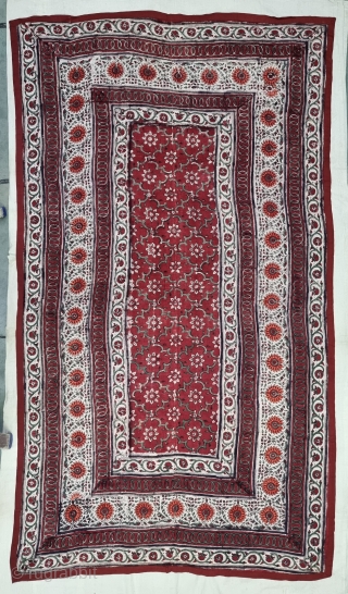 An Kalamkari And Block Print And Hand-Drawn, Mordant- And Resist-Dyed Khadi Cotton, From Gujarat Region of North-West India. India. 

Exported to the South-East-Asian Markets. 

c.1875-1900. 

Its size is 114cmX202cm(20220719_145652).    