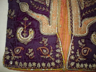 Man’s waistcoat(Sadri/Bandi)From Hyderabad,South India.Cotton velvet,embroidered with silver and gold-wrapped thread,L 51cm x w 41cm.Condition is worn from back side(DSC06336 New).             