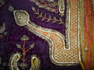 Man’s waistcoat(Sadri/Bandi)From Hyderabad,South India.Cotton velvet,embroidered with silver and gold-wrapped thread,L 51cm x w 41cm.Condition is worn from back side(DSC06336 New).             