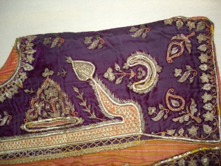 Man’s waistcoat(Sadri/Bandi)From Hyderabad,South India.Cotton velvet,embroidered with silver and gold-wrapped thread,L 51cm x w 41cm.Condition is worn from back side(DSC06336 New).             