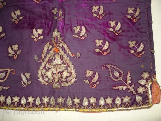 Man’s waistcoat(Sadri/Bandi)From Hyderabad,South India.Cotton velvet,embroidered with silver and gold-wrapped thread,L 51cm x w 41cm.Condition is worn from back side(DSC06336 New).             