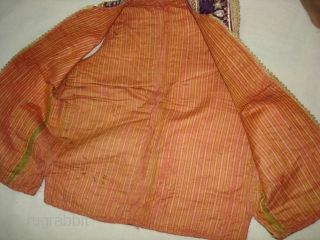 Man’s waistcoat(Sadri/Bandi)From Hyderabad,South India.Cotton velvet,embroidered with silver and gold-wrapped thread,L 51cm x w 41cm.Condition is worn from back side(DSC06336 New).             