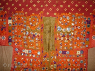 Embroidered Blouse-Front(Gaj)From Nindo Shehr,Sindh Provision of Pakistan, Pakistan.Red silk lined with cotton,silk embroidery with mirrors(DSC04157).                  