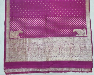 A Very Large Pitambari,Naksha Jala Kadwan Ambi Butta Palla Butidar Saree , Real Zari Silver threads with gold polish weaving on the silk,From Varanasi ,Uttar Pradesh, India. c.1900. Made for South-Indian Market.Top  ...