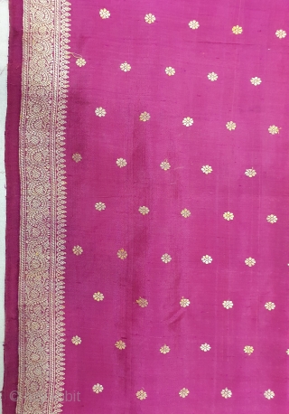 A Very Large Pitambari,Naksha Jala Kadwan Ambi Butta Palla Butidar Saree , Real Zari Silver threads with gold polish weaving on the silk,From Varanasi ,Uttar Pradesh, India. c.1900. Made for South-Indian Market.Top  ...