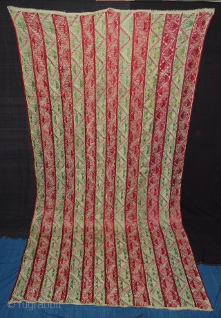 Thirma abstract Bagh-Phulkari From West(Pakistan)Punjab. India. Known As Wedding Thirma Bagh. Rare Influence of showing the flowers garden of Punjab. c.1900. Its size is 131cmX250cm(DSC07974).
        