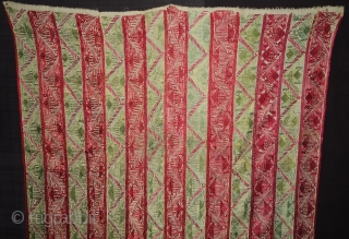 Thirma abstract Bagh-Phulkari From West(Pakistan)Punjab. India. Known As Wedding Thirma Bagh. Rare Influence of showing the flowers garden of Punjab. c.1900. Its size is 131cmX250cm(DSC07974).
        