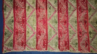 Thirma abstract Bagh-Phulkari From West(Pakistan)Punjab. India. Known As Wedding Thirma Bagh. Rare Influence of showing the flowers garden of Punjab. c.1900. Its size is 131cmX250cm(DSC07974).
        