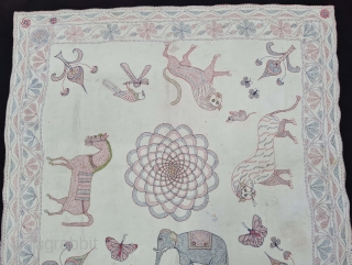 Very Rare Folk Kantha Fine Quilted and embroidered cotton Kantha Probably from Jessore Region of  East (Bangladesh) Bengal region of India, India.
C.1850 -1875
Its size is 81cmX81cm(20210801_181133).      