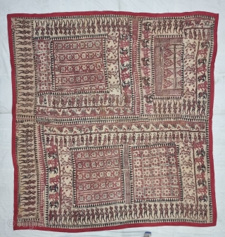 An Kalamkari And Block Print And Hand-Drawn, Mordant- And Resist-Dyed Khadi Cotton, From Gujarat Region of North-West India. India. Exported to the South-East-Asian Markets. 

c.1875-1900. 

Its size is 173cmX190cm(20220725_105706).    