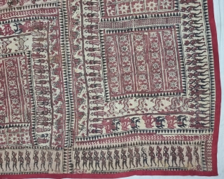 An Kalamkari And Block Print And Hand-Drawn, Mordant- And Resist-Dyed Khadi Cotton, From Gujarat Region of North-West India. India. Exported to the South-East-Asian Markets. 

c.1875-1900. 

Its size is 173cmX190cm(20220725_105706).    