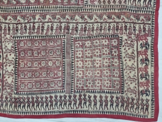 An Kalamkari And Block Print And Hand-Drawn, Mordant- And Resist-Dyed Khadi Cotton, From Gujarat Region of North-West India. India. Exported to the South-East-Asian Markets. 

c.1875-1900. 

Its size is 173cmX190cm(20220725_105706).    