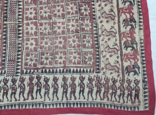 An Kalamkari And Block Print And Hand-Drawn, Mordant- And Resist-Dyed Khadi Cotton, From Gujarat Region of North-West India. India. Exported to the South-East-Asian Markets. 

c.1875-1900. 

Its size is 173cmX190cm(20220725_105706).    