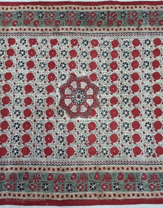 An Kalamkari And Block Print And Hand-Drawn, Mordant- And Resist-Dyed Khadi Cotton, From Gujarat Region of North-West India. India. 

Exported to the South-East-Asian Markets. 

c.1875-1900. 

Its size is 120cmX221cm(20220726_145900).       