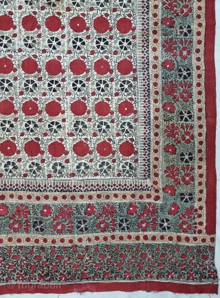 An Kalamkari And Block Print And Hand-Drawn, Mordant- And Resist-Dyed Khadi Cotton, From Gujarat Region of North-West India. India. 

Exported to the South-East-Asian Markets. 

c.1875-1900. 

Its size is 120cmX221cm(20220726_145900).       