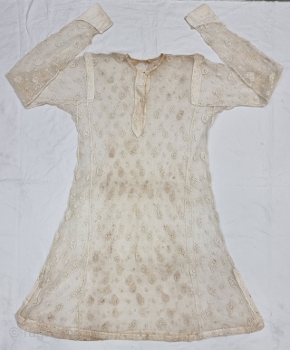 Cotton Lace Costume fine Muslin Cotton without lining With Fine Lace Embroidery Work, 
probably used during the summer months, From Bengal , Northeast-India. India. 
Worn by Royal Nawab Muslims Family Of Bengal.  ...