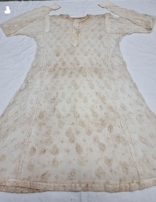 Cotton Lace Costume fine Muslin Cotton without lining With Fine Lace Embroidery Work, 
probably used during the summer months, From Bengal , Northeast-India. India. 
Worn by Royal Nawab Muslims Family Of Bengal.  ...