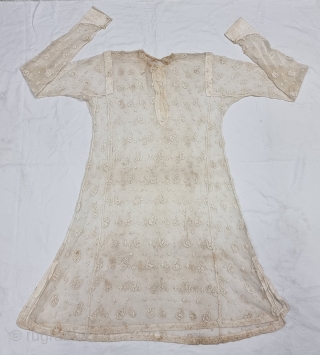 Cotton Lace Costume fine Muslin Cotton without lining With Fine Lace Embroidery Work, 
probably used during the summer months, From Bengal , Northeast-India. India. 
Worn by Royal Nawab Muslims Family Of Bengal.  ...