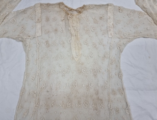 Cotton Lace Costume fine Muslin Cotton without lining With Fine Lace Embroidery Work, 
probably used during the summer months, From Bengal , Northeast-India. India. 
Worn by Royal Nawab Muslims Family Of Bengal.  ...