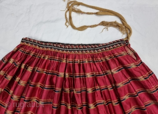 An very Rare Mochi Bharat Embroidery With Ikat Mashru Ghaghra Skirt , This Mashru weaving was done in the Mandvi Kutch Region Of Gujarat, North-West India,Its  Wave Design Silk And Cotton Ikat  ...