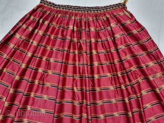 An very Rare Mochi Bharat Embroidery With Ikat Mashru Ghaghra Skirt , This Mashru weaving was done in the Mandvi Kutch Region Of Gujarat, North-West India,Its  Wave Design Silk And Cotton Ikat  ...