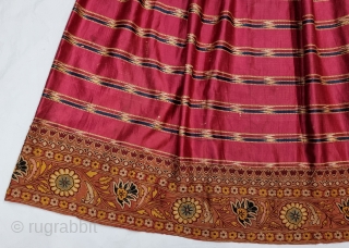 An very Rare Mochi Bharat Embroidery With Ikat Mashru Ghaghra Skirt , This Mashru weaving was done in the Mandvi Kutch Region Of Gujarat, North-West India,Its  Wave Design Silk And Cotton Ikat  ...