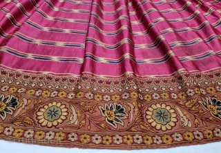 An very Rare Mochi Bharat Embroidery With Ikat Mashru Ghaghra Skirt , This Mashru weaving was done in the Mandvi Kutch Region Of Gujarat, North-West India,Its  Wave Design Silk And Cotton Ikat  ...