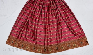 An very Rare Mochi Bharat Embroidery With Ikat Mashru Ghaghra Skirt , This Mashru weaving was done in the Mandvi Kutch Region Of Gujarat, North-West India,Its  Wave Design Silk And Cotton Ikat  ...