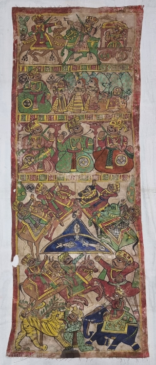 Pabuji Ki Phad Hand Drawn Scroll Painting Opaque Vegetable Colors on the Cotton From Rajasthan India.India. They were painted in bhilwara n shahpur districts of Rajasthan and legends of Dev Narayan and  ...