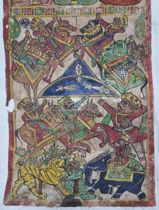 Pabuji Ki Phad Hand Drawn Scroll Painting Opaque Vegetable Colors on the Cotton From Rajasthan India.India. They were painted in bhilwara n shahpur districts of Rajasthan and legends of Dev Narayan and  ...