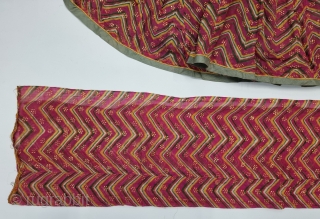 A Very Rare Real Gold Block Varak Print Leheriya Tie and Dye Wave Design Costume and Turban  For Shrinathji, From the Deccan Region of South India. India. Real Gold Varak Print  ...