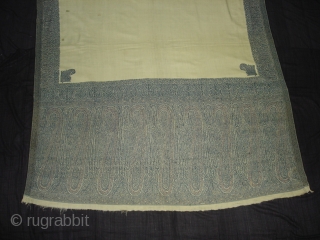 Jamawar Long Shawl From Kashmir India.This Shawl is known as Fardi Shawl.Its size is 132cm X 340cm.Good Condition.Much more Better Piece than the picture(DSC05515 New).        