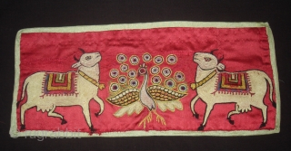 Pichwai Fragment of Mochi Bharat Embroidery (Silk on Silk Embroidery) From Kutch Gujarat, India. C1900. 13cmX28cm (DSC05906 New).               