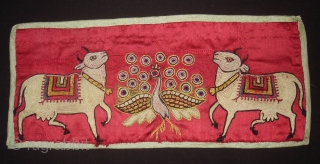 Pichwai Fragment of Mochi Bharat Embroidery (Silk on Silk Embroidery) From Kutch Gujarat, India. C1900. 13cmX28cm (DSC05906 New).               