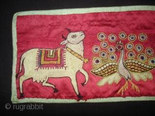 Pichwai Fragment of Mochi Bharat Embroidery (Silk on Silk Embroidery) From Kutch Gujarat, India. C1900. 13cmX28cm (DSC05906 New).               