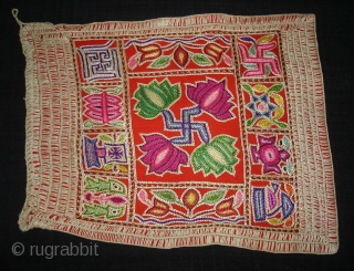 Jain Shrine cloth Ashtamangal, Mochi embroidered Silk on wool, From Gujarat,India.Its Its size is 27x34cm.C.1900. Condition is very good(DSC08909 New).             